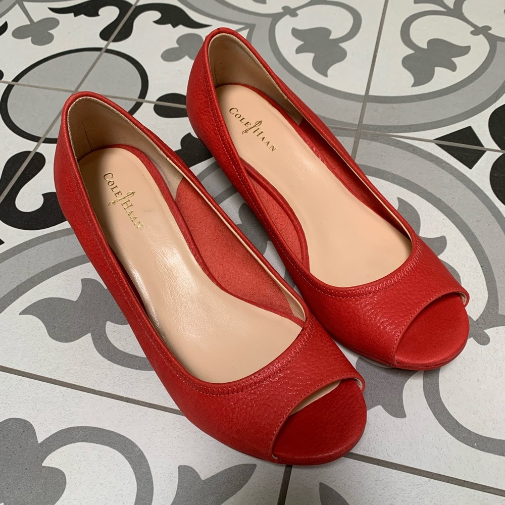 Cole Haan Red Wedge Cork Sandals Peep Toe NikeAir